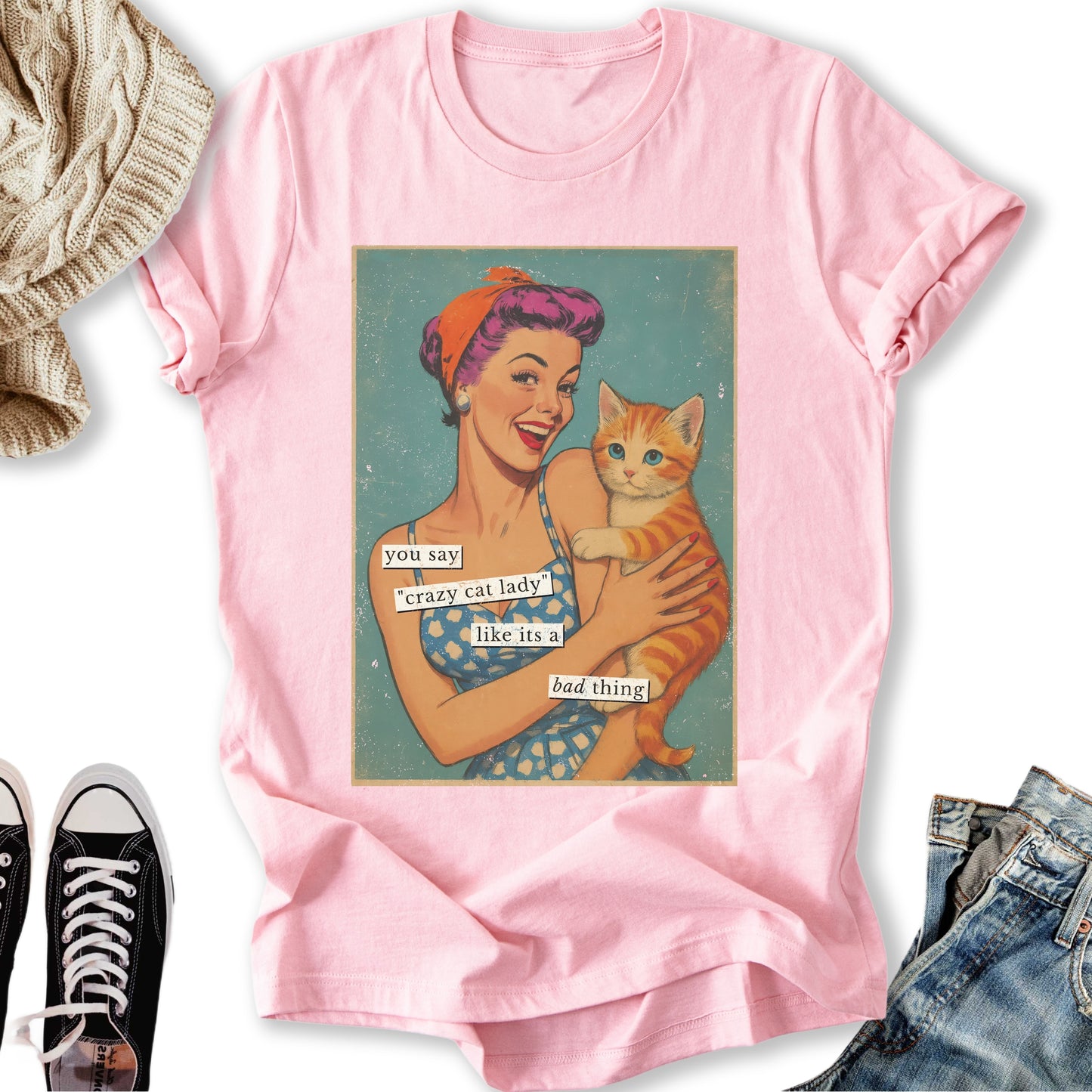 Retro Crazy Cat Lady T-Shirt
