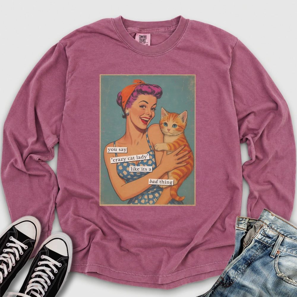 Retro Crazy Cat Lady Long Sleeve Tee