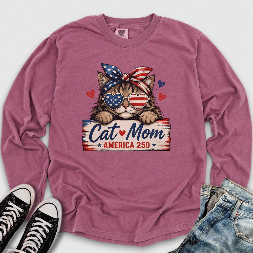 Cat Mom America Long Sleeve Tee