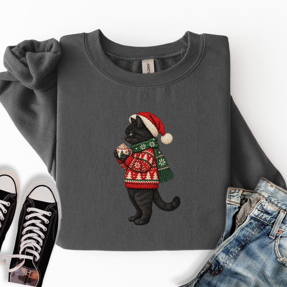 Cozy Christmas Black Cat Sweatshirt